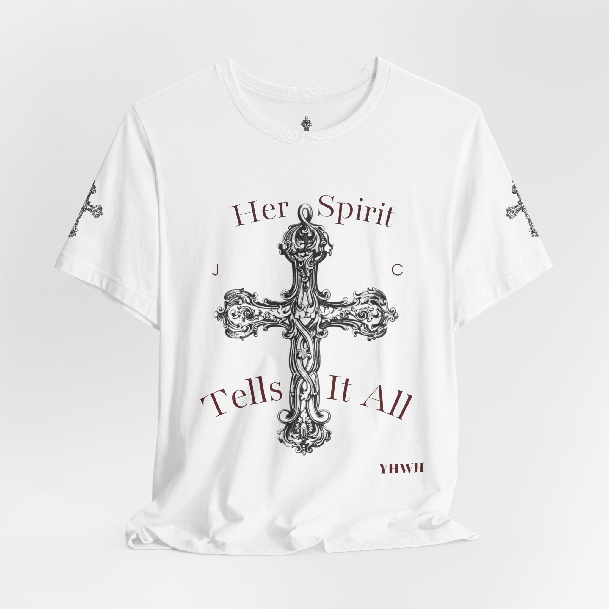 Her Spirit Tells It All Cross Tee — Christian Inspirational Short Sleeve Shirt