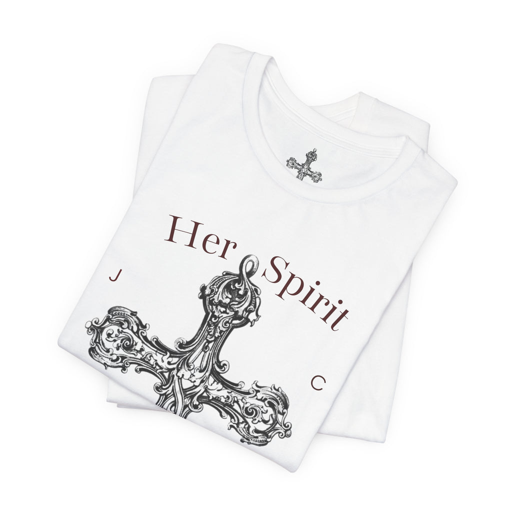 Her Spirit Tells It All Cross Tee — Christian Inspirational Short Sleeve Shirt