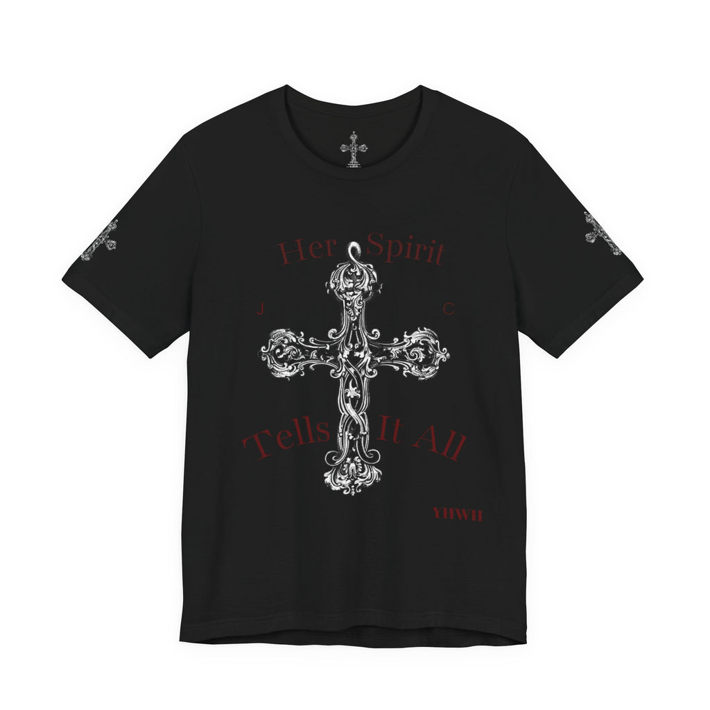 Her Spirit Tells It All Cross Tee — Christian Inspirational Short Sleeve Shirt