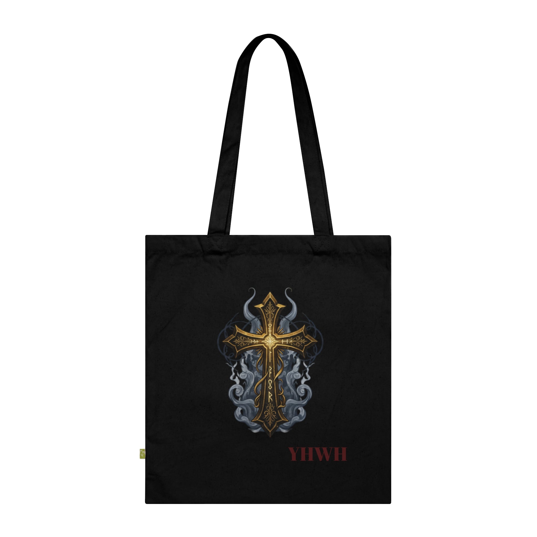 YHWH Gold Cross Tote Bag — Smoky  Religious Organic Cotton Tote
