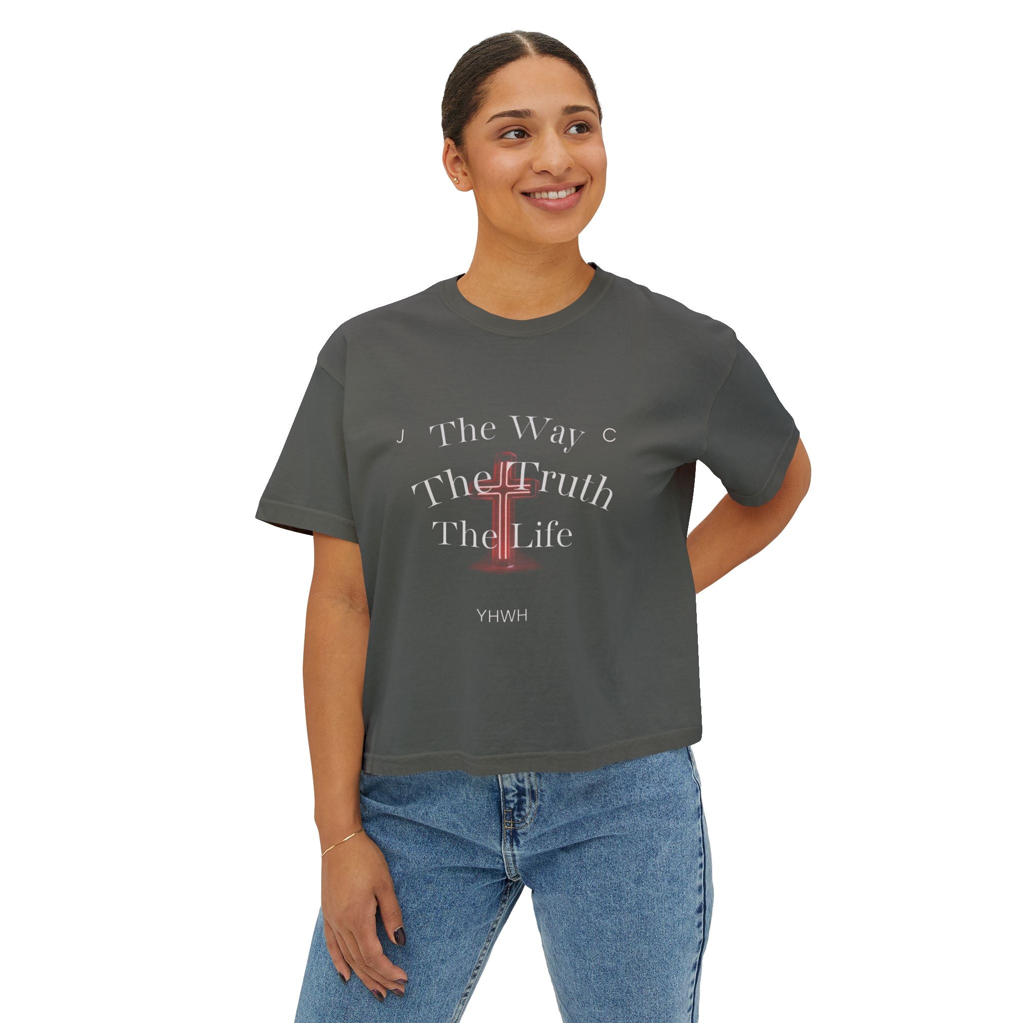 Christian Tee — "I Am the Way, the Truth, the Life" Boxy Women's Shirt (John 14:6 / Matthew 3:16)