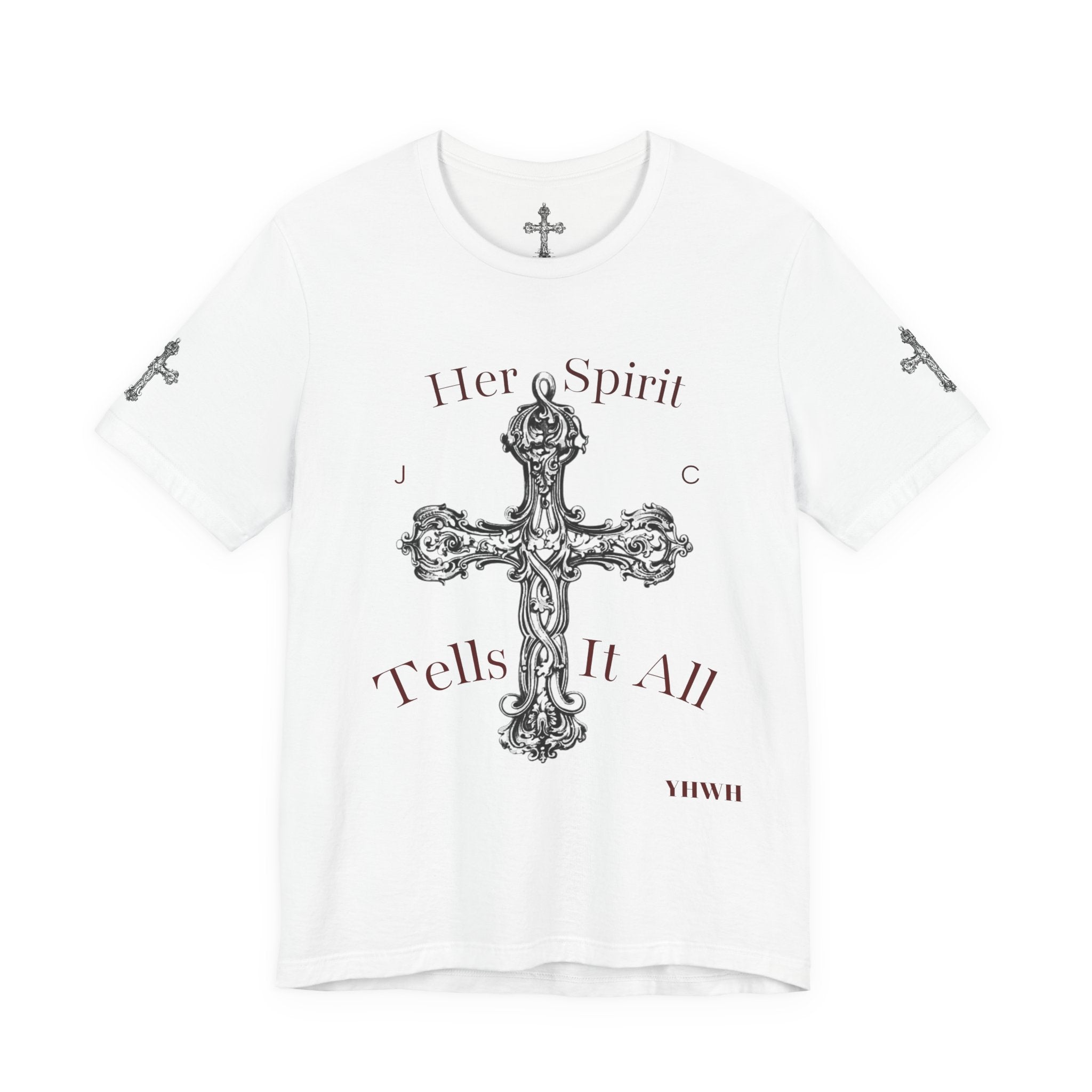 Her Spirit Tells It All Cross Tee — Christian Inspirational Short Sleeve Shirt