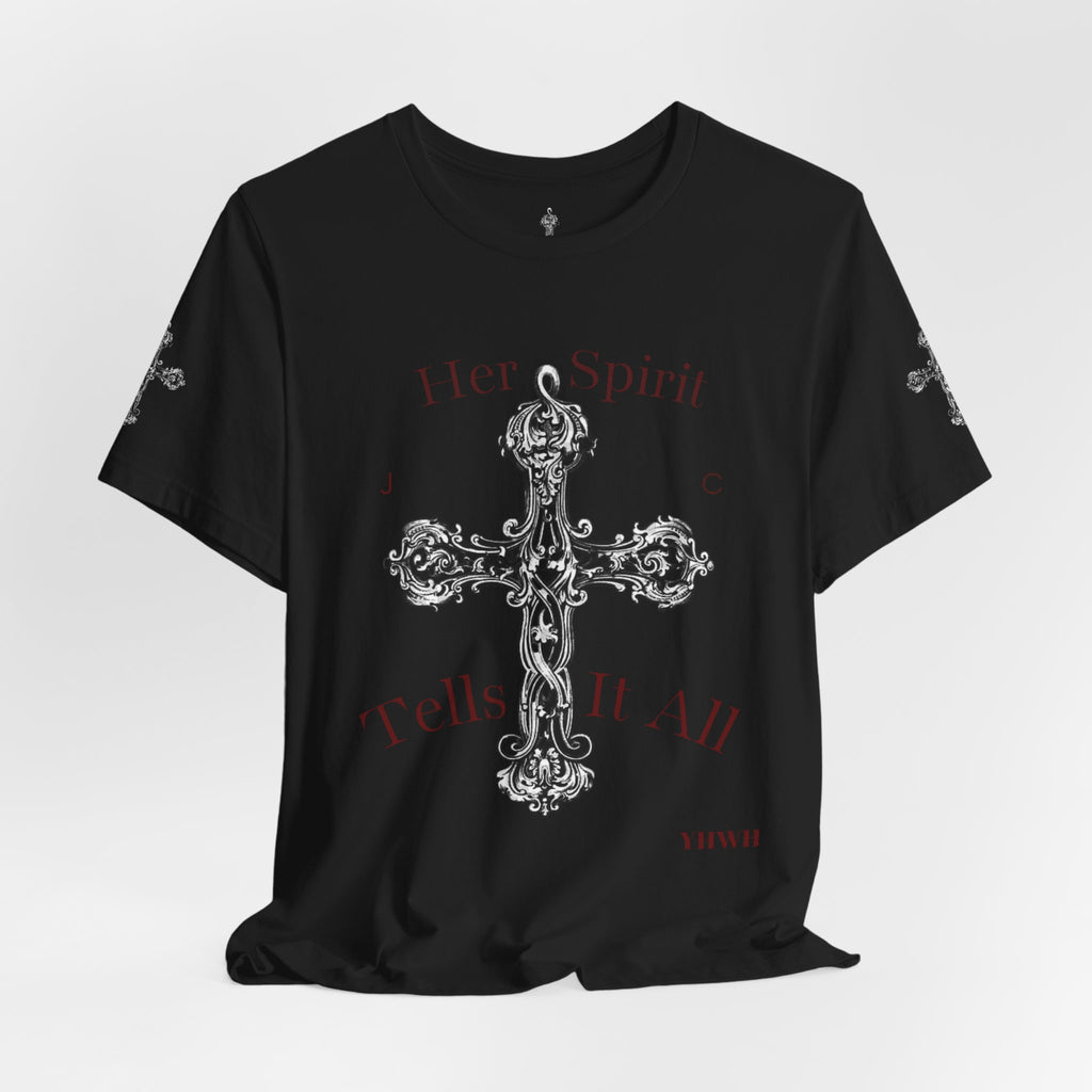 Her Spirit Tells It All Cross Tee — Christian Inspirational Short Sleeve Shirt