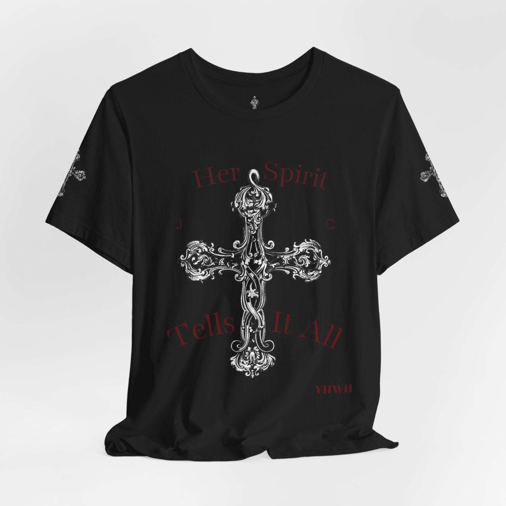 Her Spirit Tells It All Cross Tee — Christian Inspirational Short Sleeve Shirt